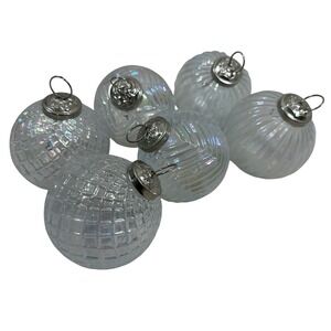 Set of 8 Ornaments Vintage Silver Iridescent Crystal 3" Christmas‎ Tree Decor